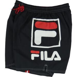 90s Vintage Fila Spellout Logo Black & Red Swimming Trunks Deadstock Shorts